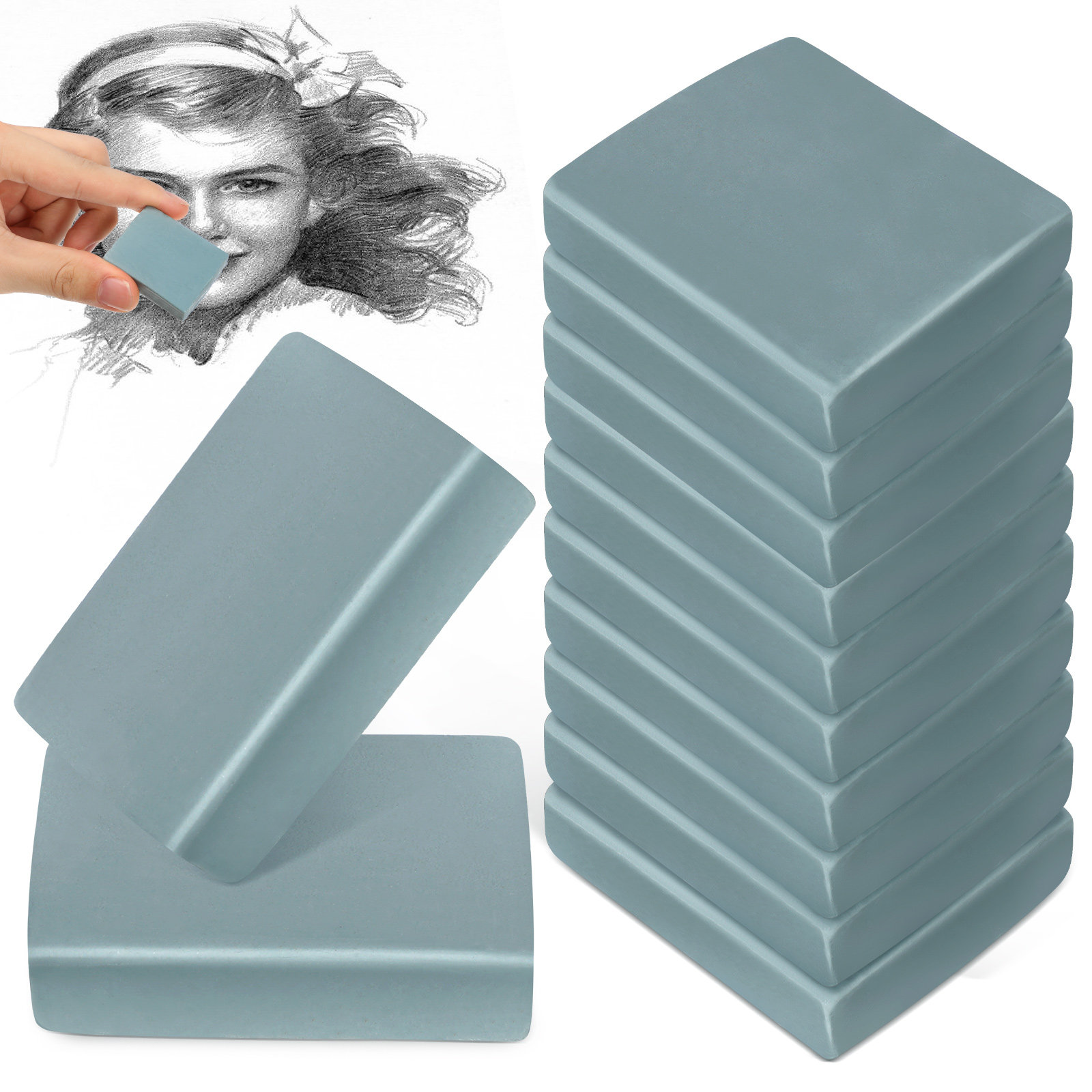 Rubber Eraser Kneaded - 12 gommes à modeler, blocs de